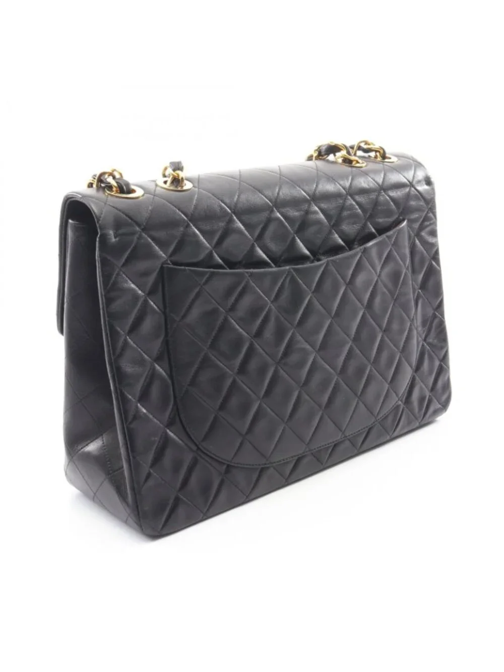 Chanel Shoulder Bag Maxi Quilted 34 Black Lambskin Chain